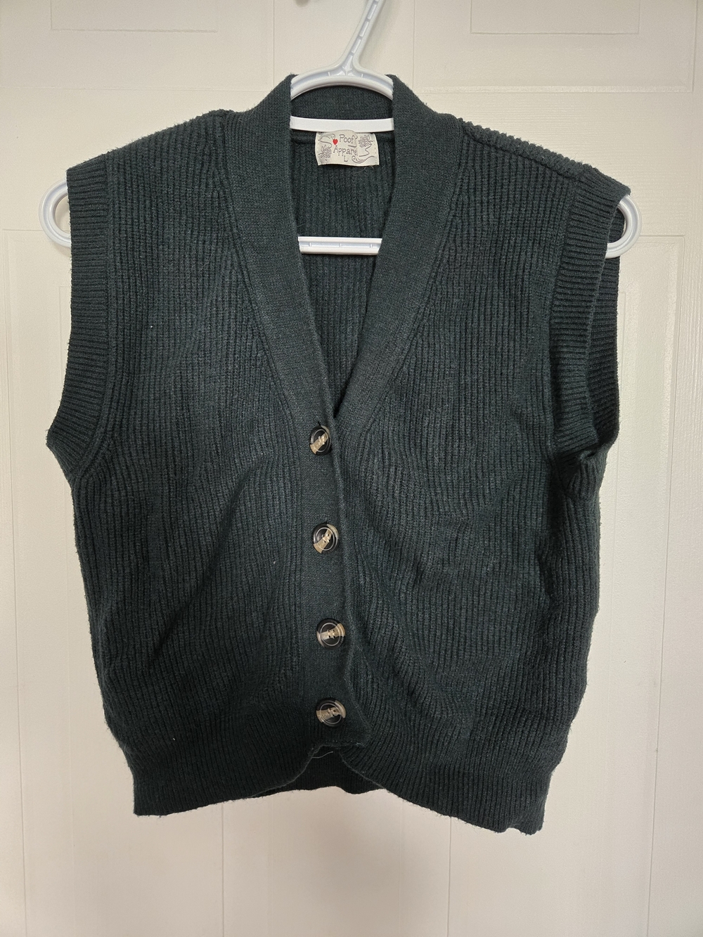 Dark Green Ribbed Button-Up Knit Vest